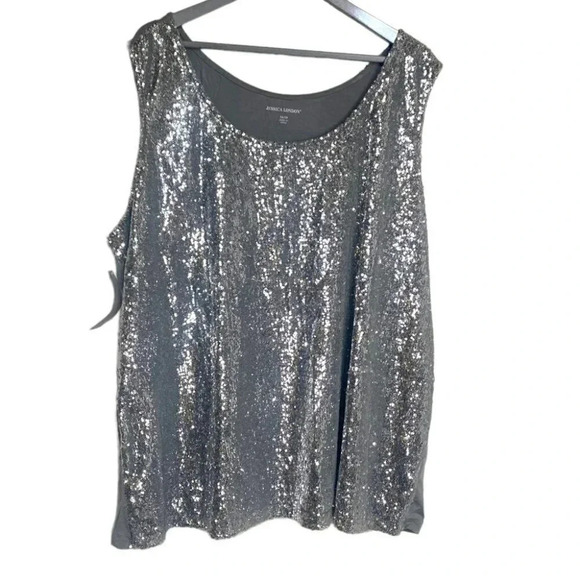 Jessica‎ London 26/28 silver glitter front gray back tank NEW - Picture 1 of 7
